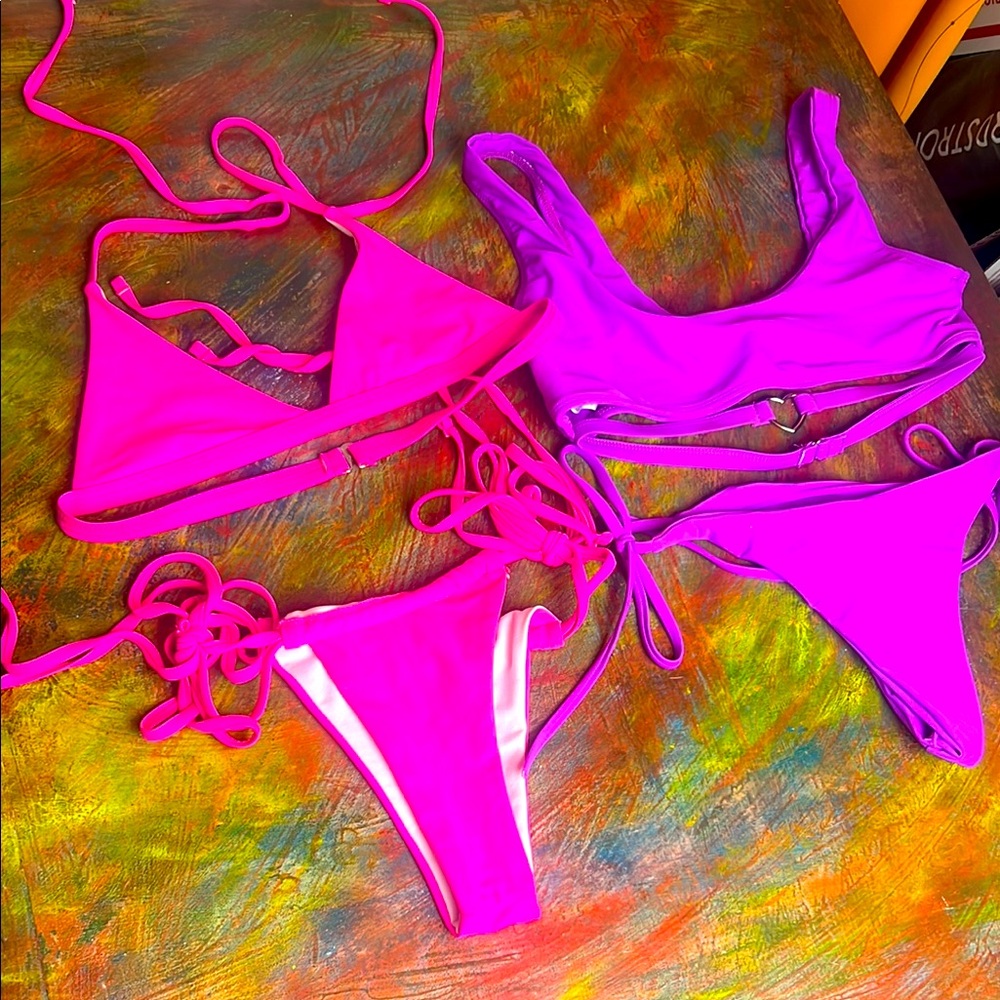 Vibrant Neon Pink and Purple Bikini 2 Sets Sz. S Bundle